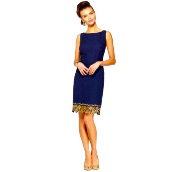 LILLY PULITZER Dawson Navy Dress with Gold Accents - Picture 1 of 16